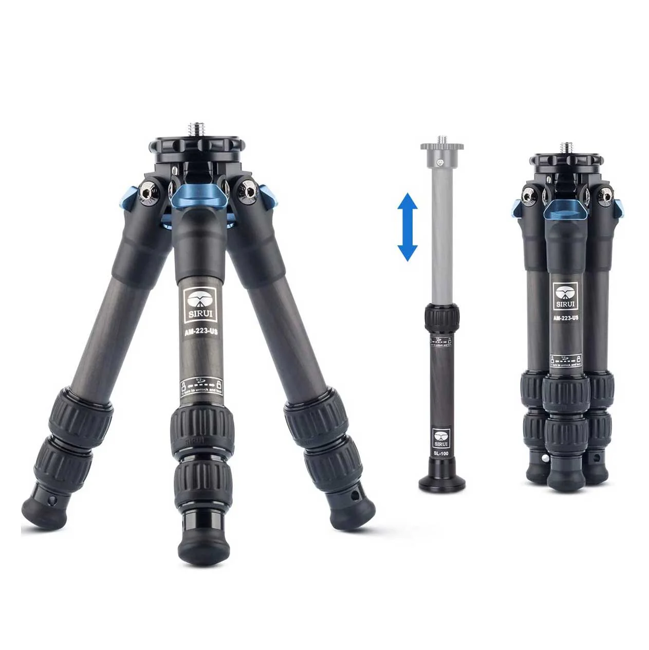 SIRUI AM-223 Powerzwerg Dreibeinstativ Carbon mit Mittelssule SL-100 - AM2-Serie